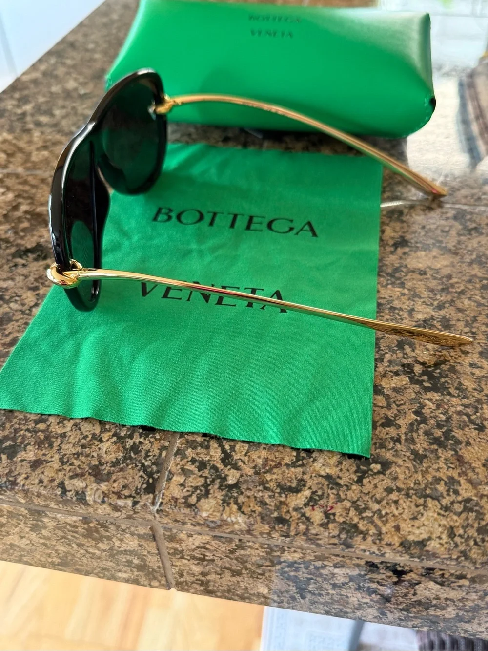 Bottega Veneta Black Sunglasses with Gold Temple Accents